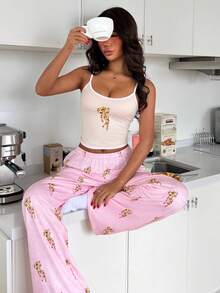 ZzzCrew Betty Boop x SHEIN Letter Print Camisole And Pants Pajama Set - Apricot - View 6