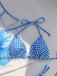 Elavelle Women's Random Print Halter Halter 3-Piece Bikini Set, Spring/Summer - Multicolor - View 7