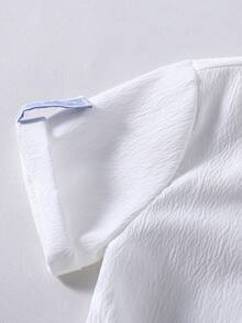 SHEIN Bộ đồ hè mới kiểu hải quân kẻ sọc cho bé trai, áo sơ mi ngắn tay và quần short màu xanh dương và trắng tươi mát, kiểu dáng sinh viên. - Xanh và trắng - Xem 4