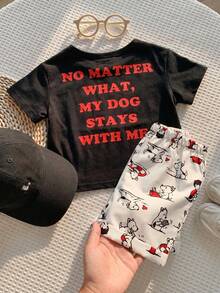SHEIN Set de 2 piezas de camiseta de manga corta con estampado de dibujos animados y pantalones cortos para bebé niño, conjunto casual - Multicolor - Ver 8