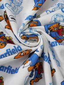 GARFIELD | SHEIN 男童夏季休闲舒适可爱卡通印花纽扣衬衫短裤睡衣套装 - 藍白色 - 查看 7