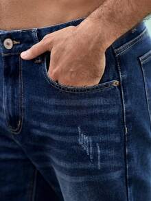 Mercer Haus Men Ripped Straight Leg Jeans - Dark Wash - View 6
