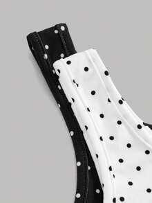 Girlism Bộ 2 món áo hai dây và áo tank top chấm bi đen trắng cho bé gái/thiếu niên, kiểu dáng thường ngày, cổ tròn, eo nhún, thích hợp mặc hàng ngày vào mùa xuân/hè. - Đen và trắng - Xem 4