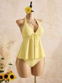 Bellisia Áo bikini hai dây chấm bi chất liệu mềm mại, thoải mái cho nữ, thích hợp cho kỳ nghỉ. - Màu vàng ngỗng - Xem 4