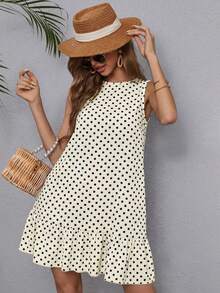 EMERY ROSE Round Neck Short Sleeve A-Line Hem Patchwork Dress,Summer Dresses For Women - Light Yellow - View 5