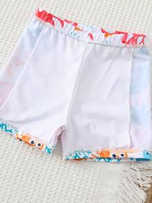 Cozy Pixies Young Boys Elastic Waist Drawstring Casual Cute Cartoon Print Summer Beach Swim Trunks - Multicolor - View 7