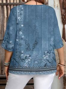 EMERY ROSE Women's Casual Floral Print Shirt,Summer Top - Blue - View 2