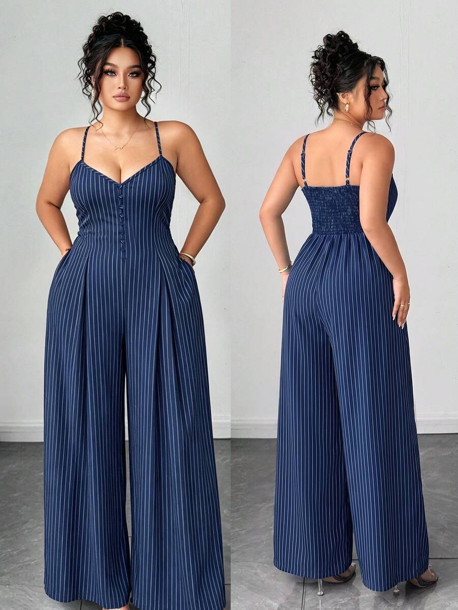 Elenzga Tuta elegante con stampa floreale e cintura regolabile per donne taglia forte, adatta per l'inizio della primavera - Blu Navy - Visualizzare 1