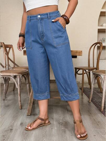 SHEIN Pantalones capri vaqueros holgados y sueltos de talla grande para el verano
