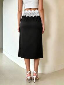 Modelyn New Summer Black Satin Ruffle Hem Mini Skirt Slimming Fashionable Elegant French Women's Skirt Bar Party - Black - View 3