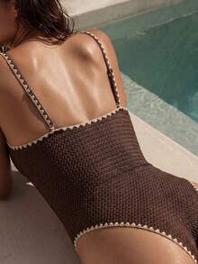Swim Chiccia 2026 New Spring/Summer Women One-Piece Floral Printed Swimsuit, Special Fabric, Beach Vacation Resort Elegant Casual Swimwear Set Brown - Brown - View 2