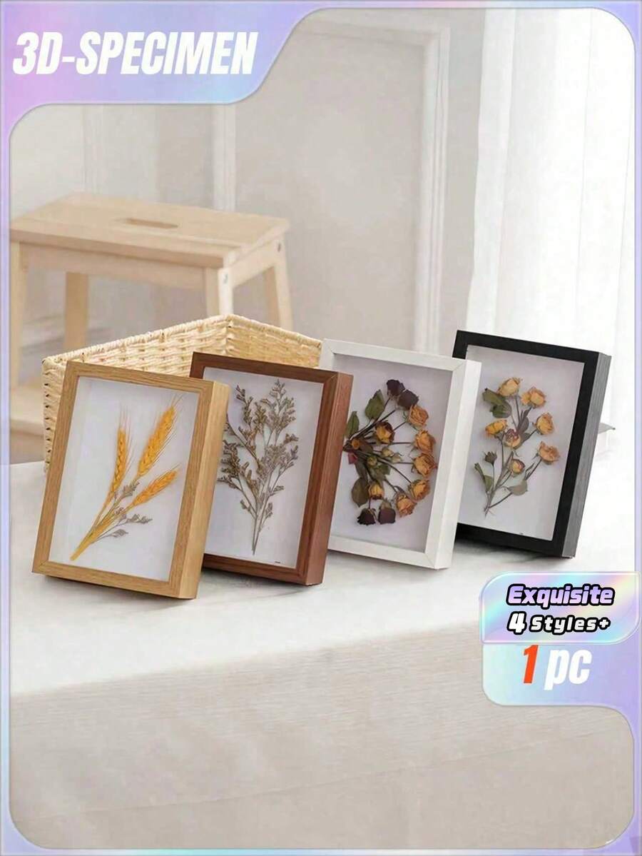 SHEIN 1 khung tranh gỗ hình chữ nhật cổ điển, khung gỗ dày dặn trưng bày mẫu vật rỗng 3D, thích hợp trang trí tường phòng khách.