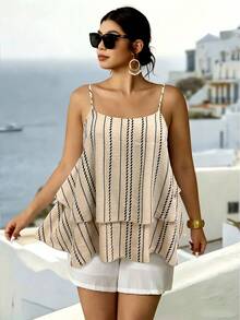 Parysyn Áo hai dây cổ yếm và áo tank top dệt kim cỡ lớn dành cho nữ, thích hợp cho kỳ nghỉ hè, phong cách thường ngày. - Màu be - Xem 5