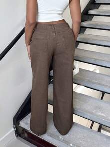 Alexandranx Jean en denim minimaliste de couleur unie pour femme, usage quotidien, décontracté - Marron - Voir 2