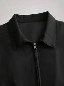 Officeau Men's Collared Jacket, Sports Casual Zip-Up Lightweight Windbreaker, Suitable For Spring/Autumn Outdoor & Casual Wear, Thin Design, Urban Functional - Black - View 3