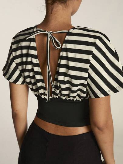 SHEIN BAE Women's Elastic Striped Sports T-Shirt