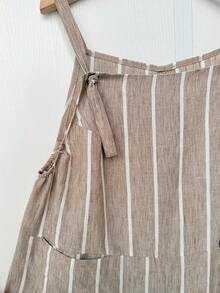 EMERY ROSE Plus Size Loose Minimalist Vertical Striped Suspender Pants, Suitable For Summer Outfits - Brown - View 5