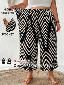 SHEIN CURVE+ Plus Size Women's Casual Moisture Absorbing Quick Drying Elastic Fabric Leggings With Patchwork Design - Black - View 1