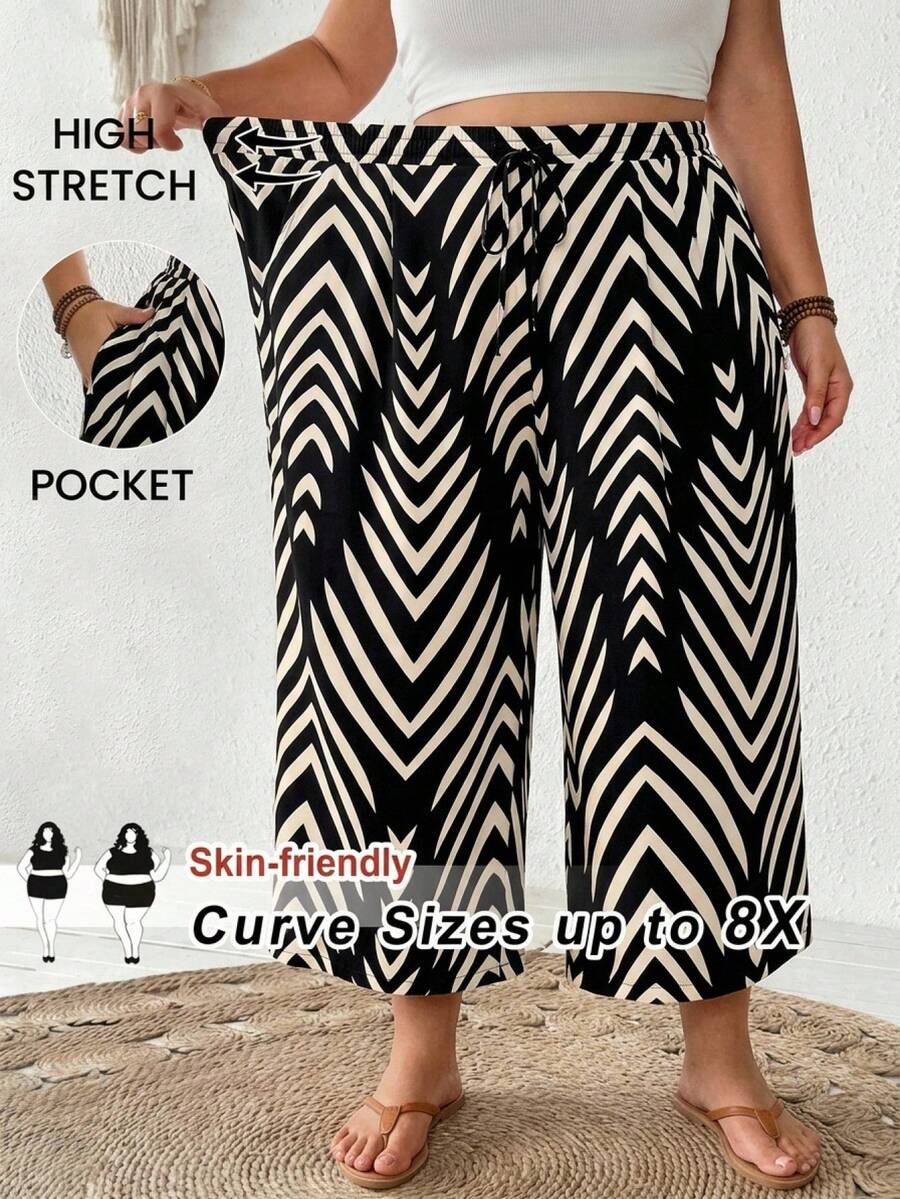 SHEIN CURVE+ Plus Size Women's Casual Moisture Absorbing Quick Drying Elastic Fabric Leggings With Patchwork Design - Black - View 1