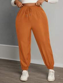 SHEIN PETITE CURVE Plus Size Drawstring Waist Pants, Jogger Pants, Loose Fit - Orange - View 7