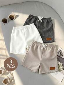 3pcs Baby & Toddler Boys' Multi-Color Elastic Waist Woven Shorts With Gentleman Leather Patch Decor Versatile For Summer Outdoor School Daily Party - Multicolor - View 7