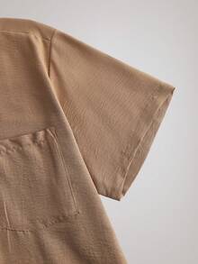 Officeau Men's Old Money Khaki Short Sleeve Shirt, For Business Casual/ Commuting, Gift For Father/ Husband - Khaki - View 4