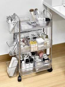1 Household Transparent Movable Cosmetic Cart Storage Rack, Large Capacity Multi-Functional Bathroom Accessories Display Stand - Multicolor - View 8