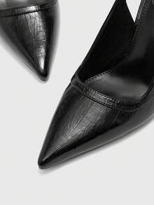 CUCCOO BIZCHIC Zapatos de tacón alto de punta fina con correa de tobillo y hebilla, de piel sintética agrietada, para el trabajo, ir y venir, citas, tacones altos delgados - F54 negro - Ver 5