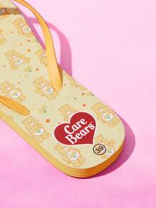 SHEIN X Care Bears 女款可愛卡通夾腳拖鞋，夏季穿著卡通彩虹印花防滑度假沙灘涼鞋 - 薑色 - 查看 4