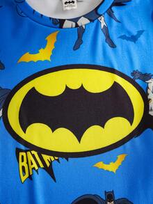 BATMAN X SHEIN 85th Bộ đồ mặc nhà tay ngắn ôm sát in hình kỷ niệm 85 năm dành cho bé trai tuổi teen. - Màu xanh lam - Xem 4