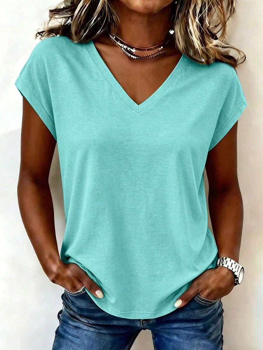 EMERY ROSE Casual Versatile Solid Color T-Shirt, Summer - Green - View 1