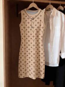 Resyla Gaun Kasual Vintage Khaki & Motif Bunga Warna Terang - MultiWarna - View 3