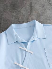 AXEPEAK Men's Button Design Short Sleeve Casual Shirt - Blue - View 3