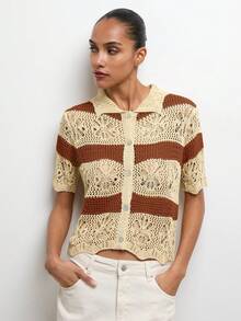 Áo khoác cardigan không tay nhẹ, chất liệu dệt kim thoáng khí, viền ren, phong cách boho bãi biển MAIJA. - Nhiều màu - Xem 1