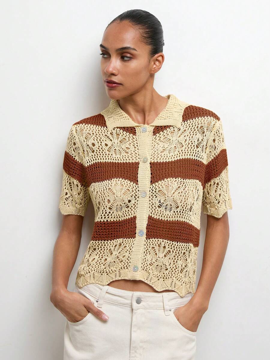 Áo khoác cardigan không tay nhẹ, chất liệu dệt kim thoáng khí, viền ren, phong cách boho bãi biển MAIJA. - Nhiều màu - Xem 1