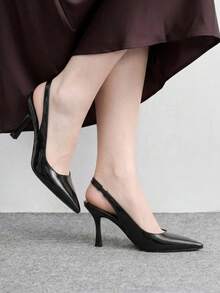 CUCCOO BIZCHIC Women's New Stylish High Heels With Color Blocking, Pointed Toe, Open Back, Round Toe, Sexy & Versatile For Commute, Holiday, Spring/Autumn, Workplace, Classic Elegant Pumps - Black - View 3