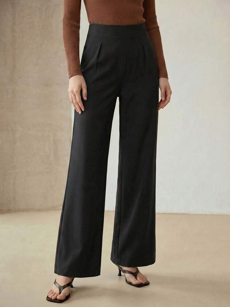 CALÇA PANTALONA DE CINTURA ALTA COM PREGAS DOBRADAS
