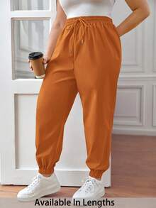 SHEIN PETITE CURVE Plus Size Drawstring Waist Pants, Jogger Pants, Loose Fit - Orange - View 1