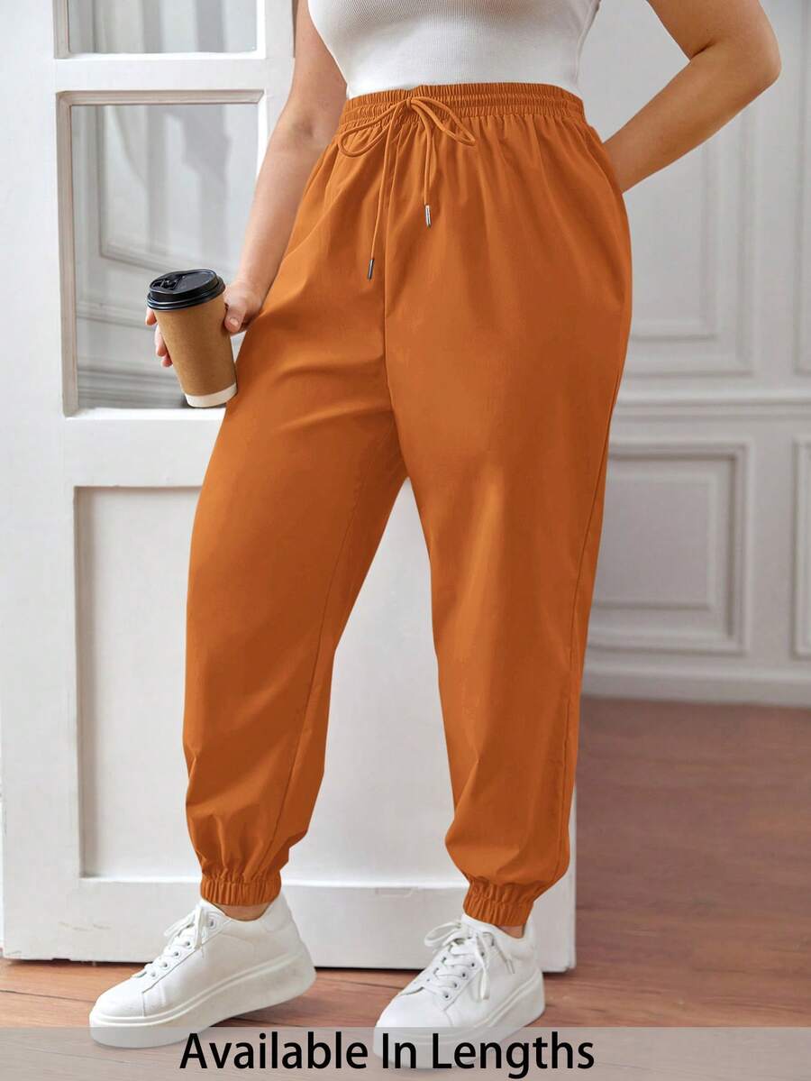 SHEIN PETITE CURVE Plus Size Drawstring Waist Pants, Jogger Pants, Loose Fit - Orange - View 1
