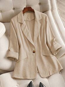 Franclia Blazer Kantor Wanita Ukuran Besar, Minimalis, dan Pas Badan, Cocok untuk Musim Semi/Panas - Khaki - View 1