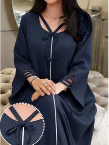 Yasmyna Đầm maxi Thổ Nhĩ Kỳ dành cho nữ, Áo choàng dài truyền thống Ả Rập. - Màu xanh hải quân - Xem 8