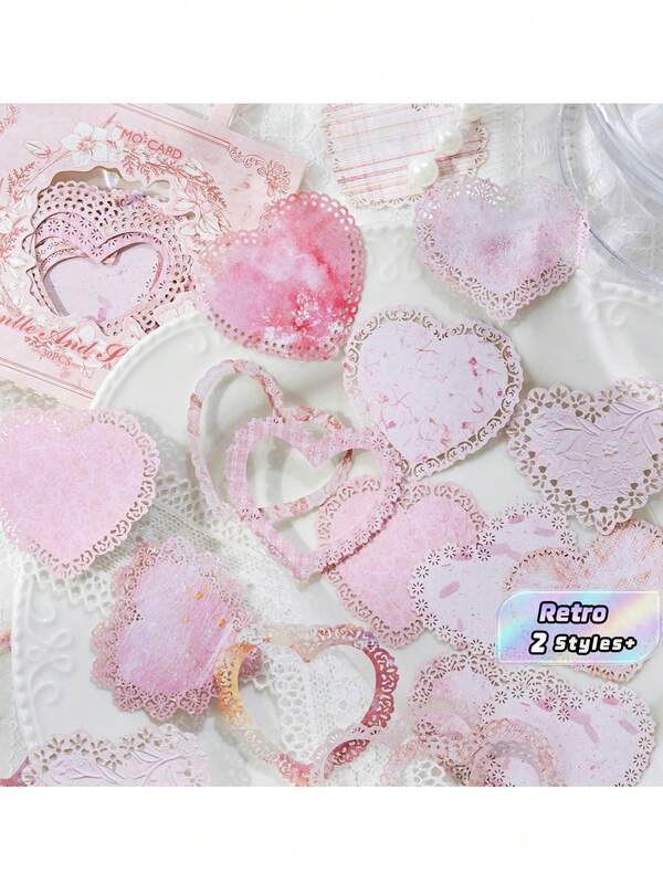 1pc Lace Light Shadow Series Hollow Border Card Pack, Vintage Decorative Paper Cards, Non-Sticky Scrapbooking Journal Embellishments For DIY Crafts