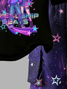 2pcs/Set Young Girls' Fashion Star & Letter Ombre Print Short Sleeve Top And Gradient Pocket Cargo Pants Set, Suitable For Outings In Summer - Multicolor - View 6