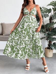 SHEIN 印花無袖休閒孕婦洋裝，白色波希米亞風飄逸夏季度假海灘穿搭女裝 - 薄荷綠 - 查看 4