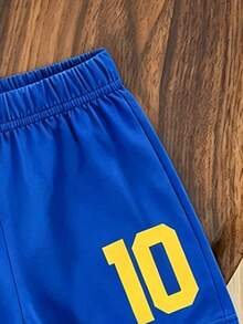 2pcs/Set Young Boys Summer Sports Outfit,Casual Comfortable Number 10 Football Logo Design,Contrast Color Versatile Outdoor Sports&Campus Gifts - Multicolor - View 4