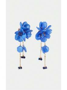 Noxbound A Pair Of European And American Fashion 3D Poppy Simulation Flower Crystal Fringed Earrings Sweet Seaside Vacation Style Earrings Temperament Fashion Earrings - Multicolor - View 3
