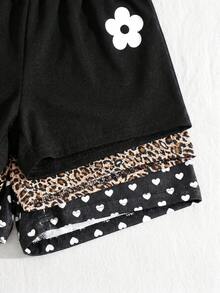 SHEIN 6pcs/Set Young Girl Knitted Printed Round Neck Loose T-Shirt And Fitted Shorts,Buy 2 Get 4 Free - Multicolor - View 4