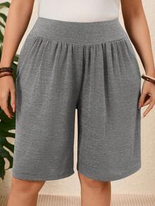 EMERY ROSE 2pcs/Set Plus Size Women Bermuda Shorts, Khaki + Grey,Summer Vacation - Multicolor - View 6