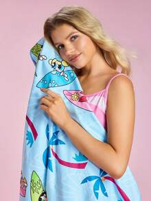 THE POWERPUFF GIRLS X SHEIN 1 miếng bọt biển hoạt hình, khăn tắm in hình, khăn tắm biển, có thể dùng ở bãi biển, khăn bơi. - Màu xanh lam - Xem 4