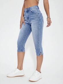 Selenza Casual Washed Skinny 3/4 Length Jeans - Blue - View 6
